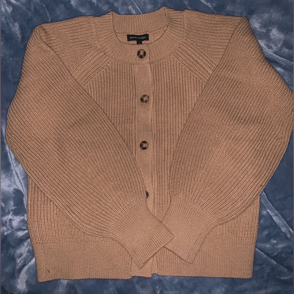 Banana Republic Womens Tan Button-Up Chunky Knit Cardigan - Picture 2 of 4